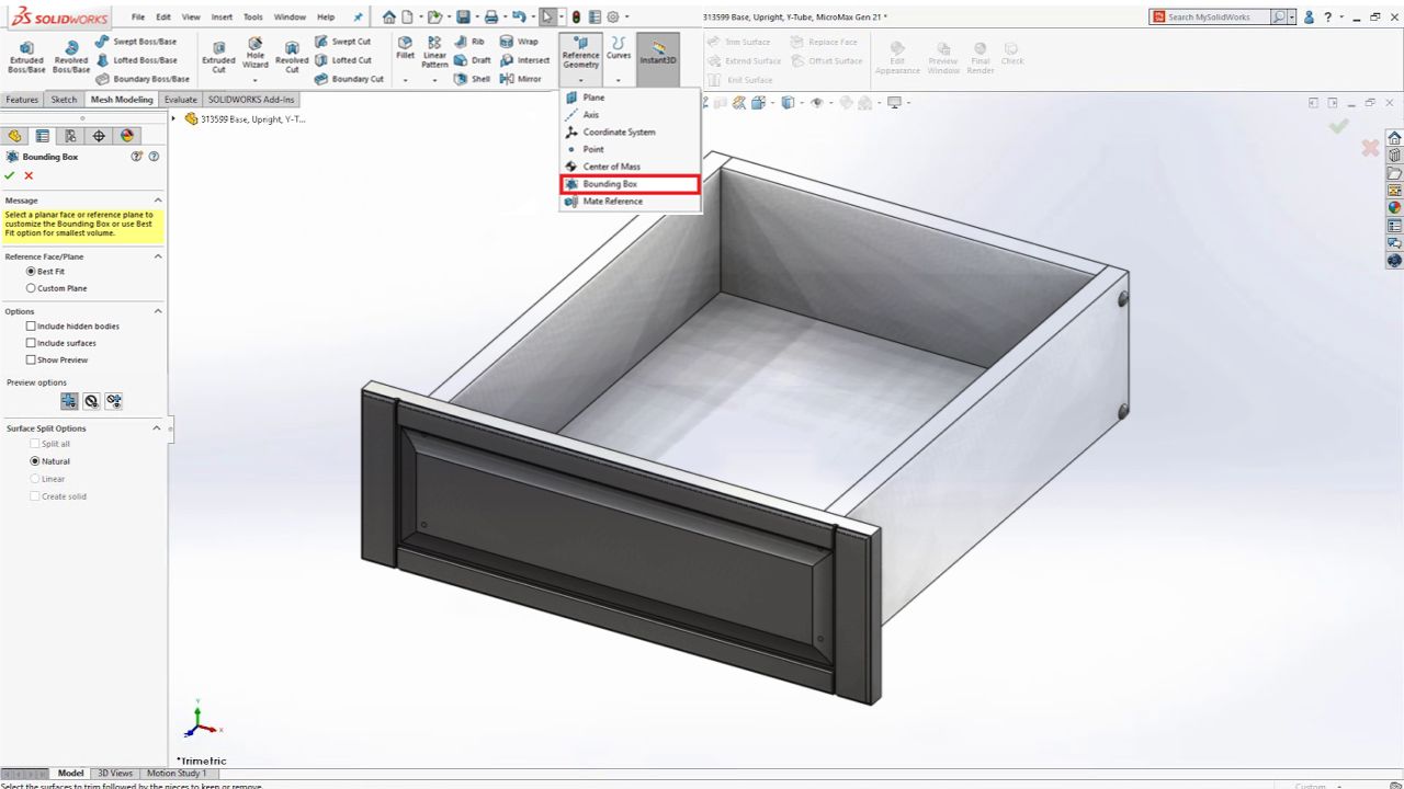 SolidWorks herramienta The Bounding Box